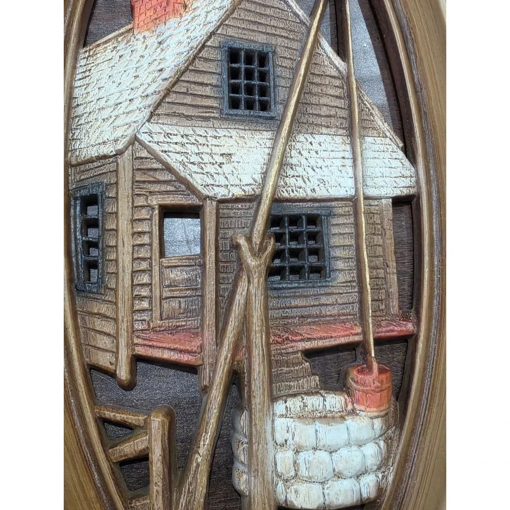 VTG 60s 3D Rustic Farmhouse Cottage Country Wall Art Plaques Set of 3 Oval Decor